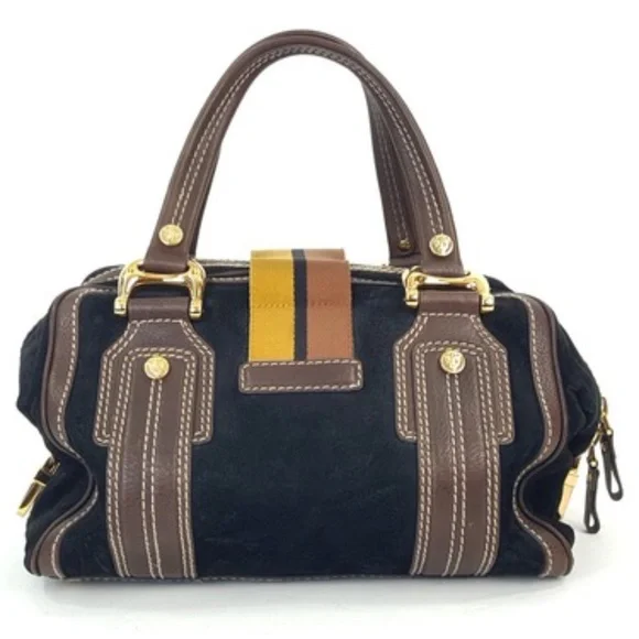 Gucci Aviatrix Boston Black Suede Brown Leather Satchel Bag Handbag - Picture 7 of 10